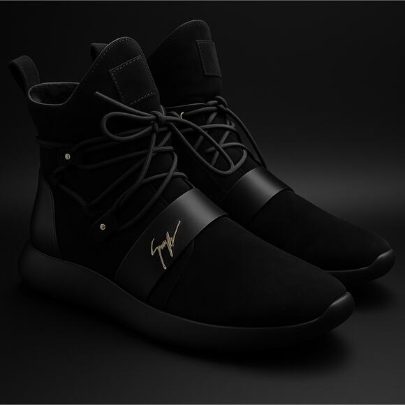 GIUSEPPE ZANOTTI Kriss Winter High Top Suede Shearling Lined Boots Black Sz 10 - Picture 1 of 10